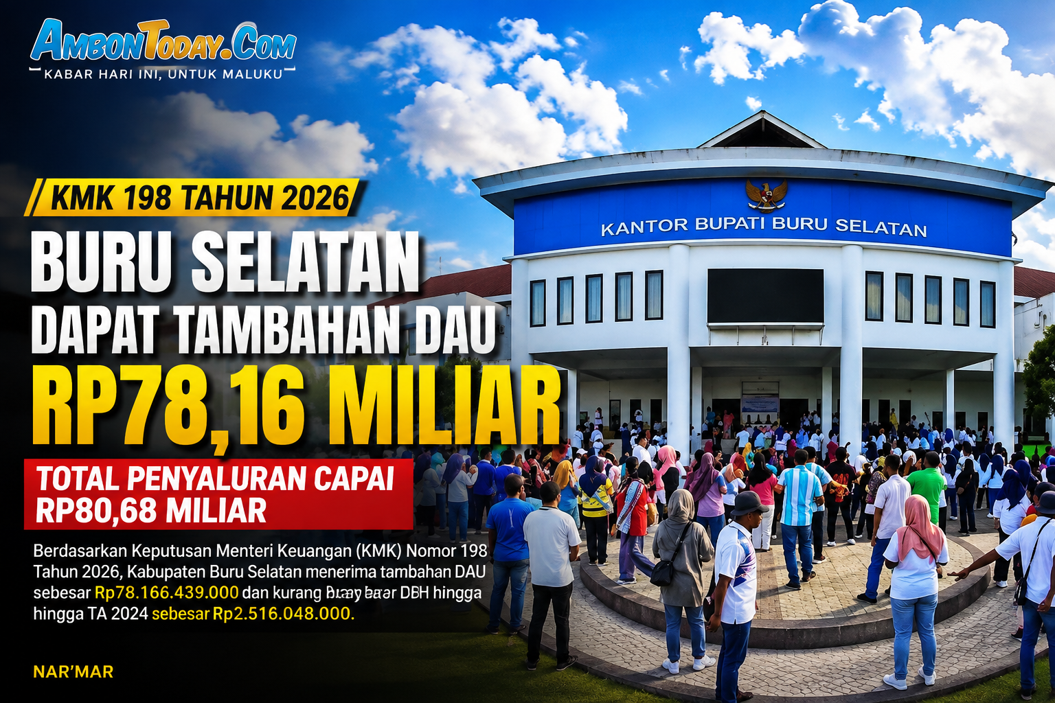 Buru Selatan Dapat Tambahan DAU Rp78,16 Miliar, Total Penyaluran KMK 198/2026 Capai Rp80,68 Miliar