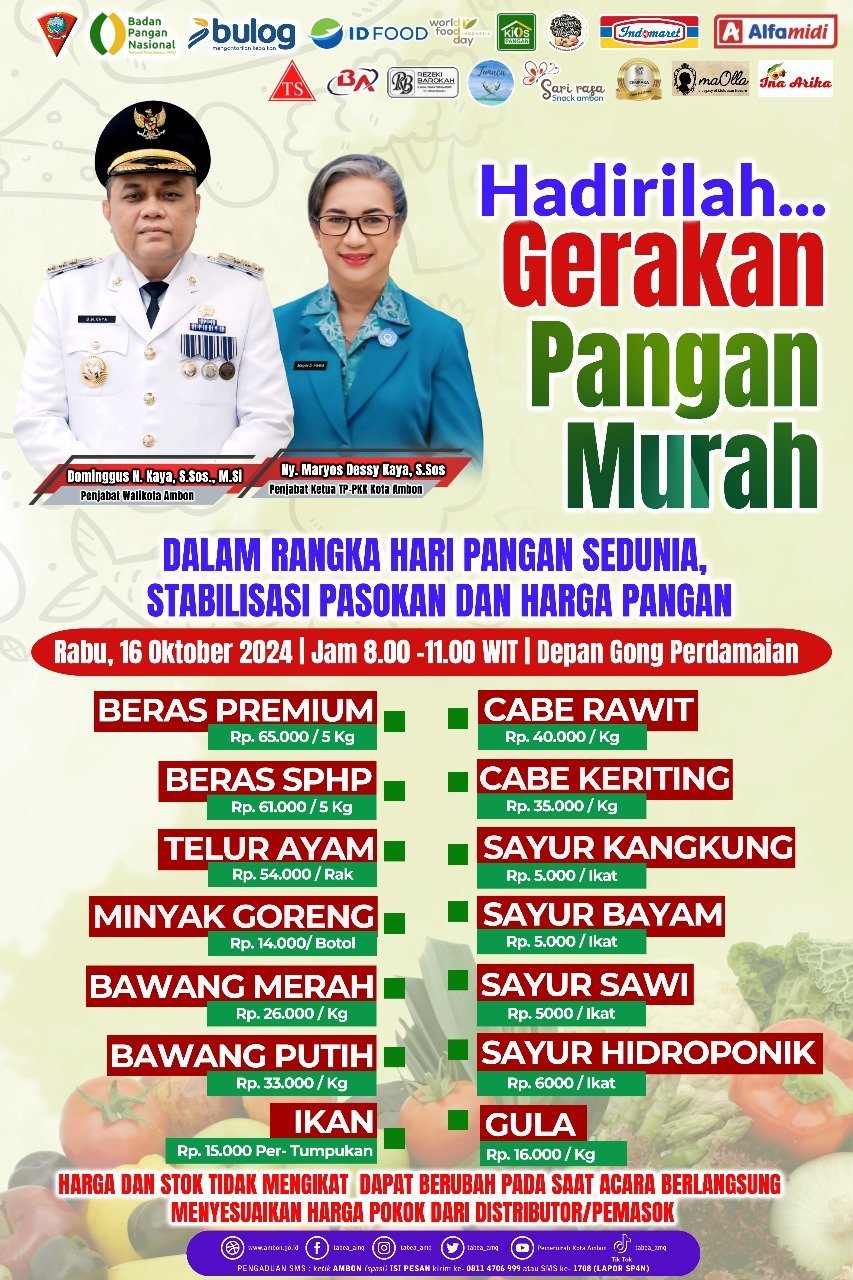 Peringati Hari Pangan Sedunia, Pemkot Ambon Akan Gelar Pangan Murah
