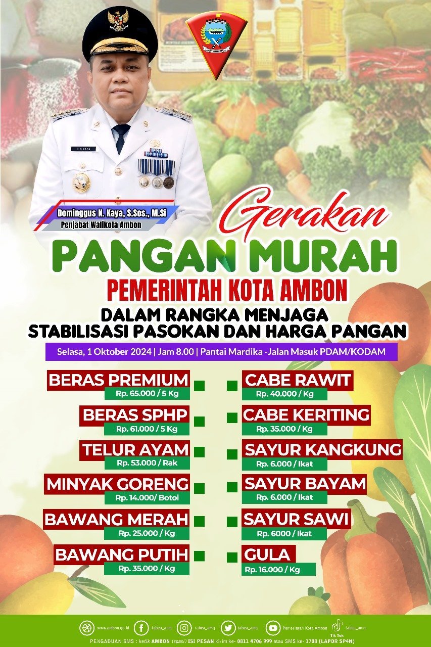Pemkot Ambon Gelar Gerakan Pangan Murah Perdana di Bulan Oktober