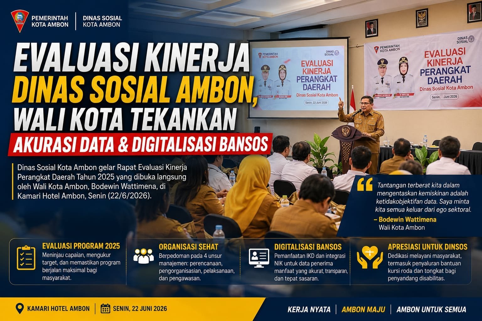 Dinsos Ambon Evaluasi Kinerja 2025, Wali Kota Soroti Akurasi Data Kemiskinan dan Digitalisasi Bansos