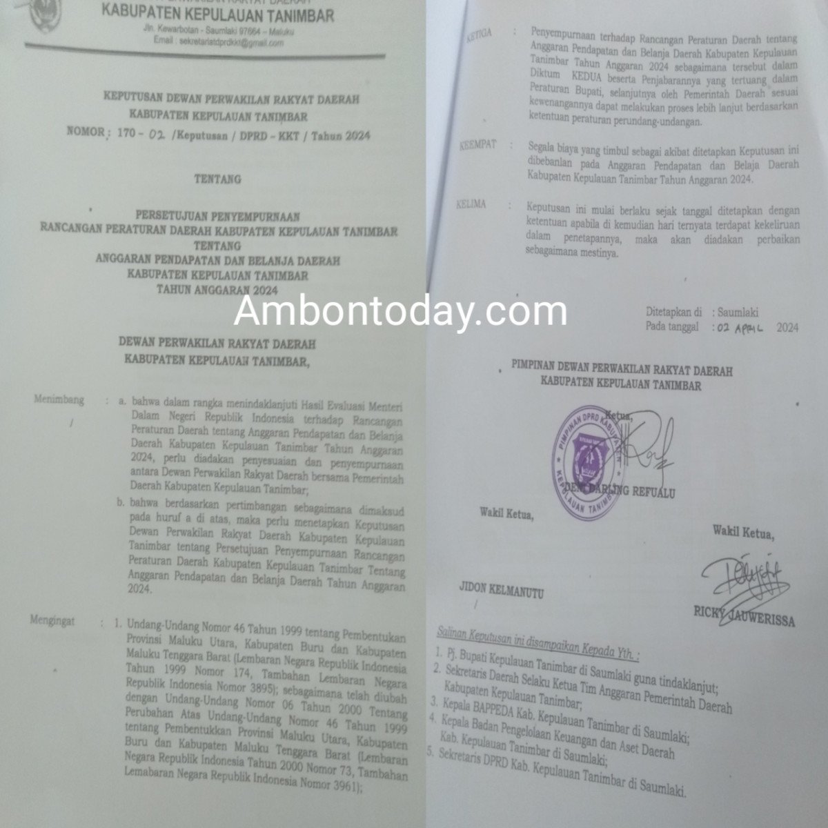 Ulah Refualu Dan Jeuwerissa, DAU KKT Dikenakan "Cas" 25 Persen Perbulan 