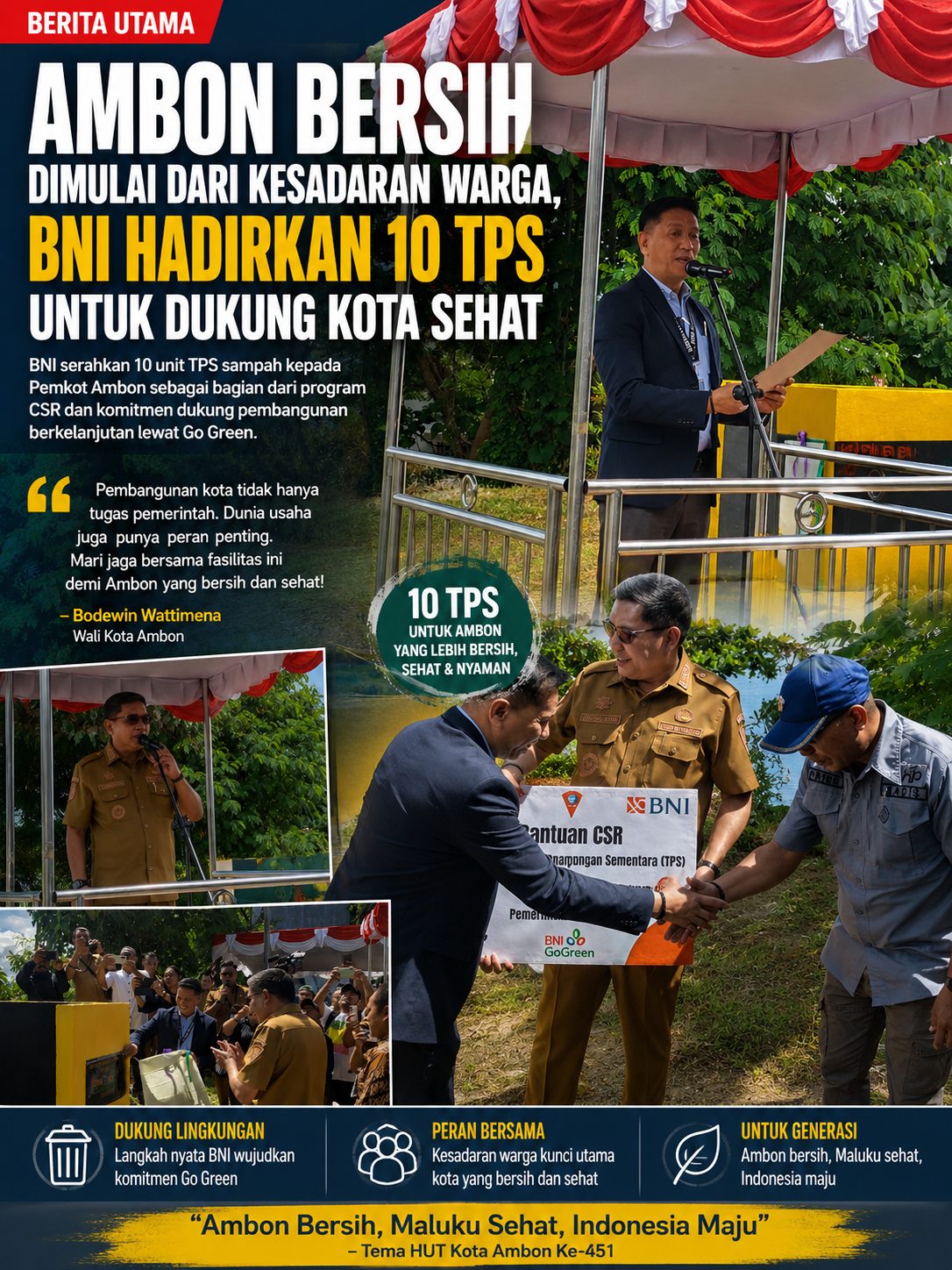 Ambon Bersih Dimulai dari Warga, BNI Serahkan 10 TPS untuk Kota Sehat