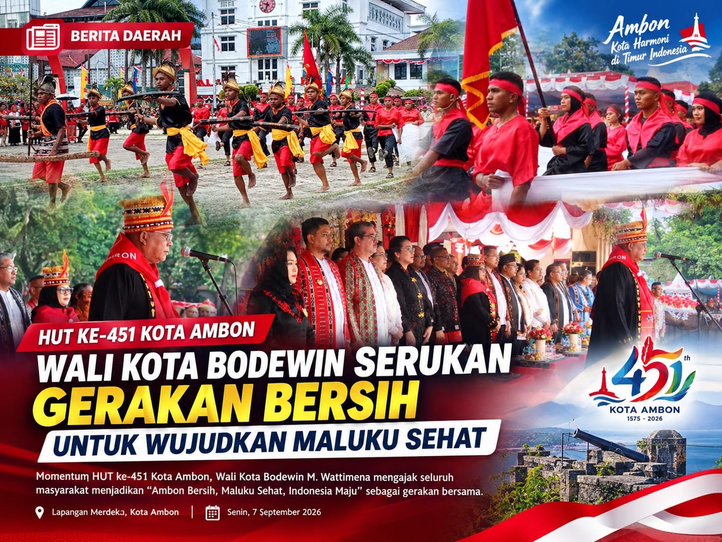 HUT ke-451 Kota Ambon, Wali Kota Bodewin Serukan Gerakan Bersih untuk Wujudkan Maluku Sehat