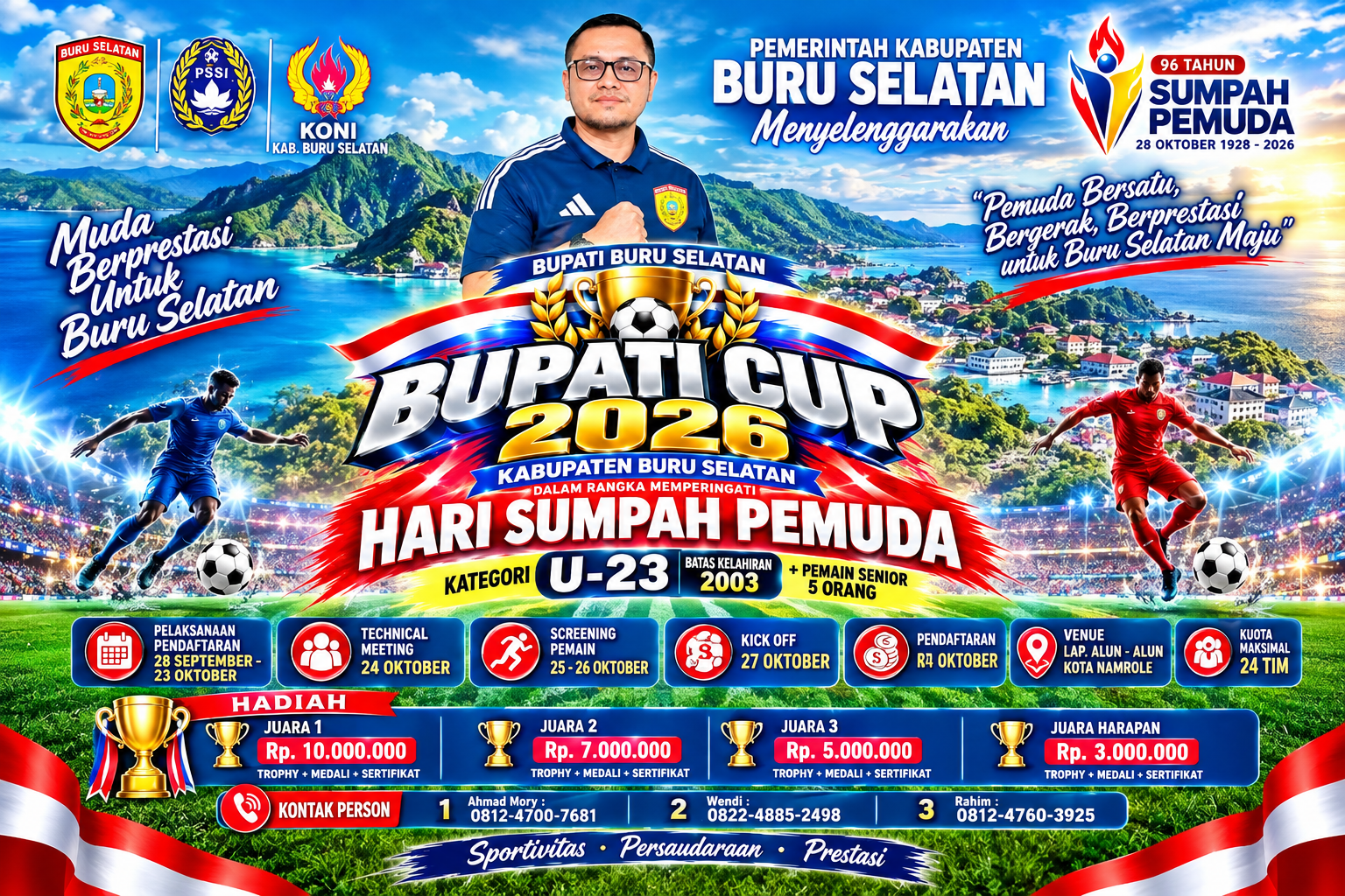 Sumpah Pemuda, Bupati Cup 2026 Bursel Siapkan 24 Slot Tim