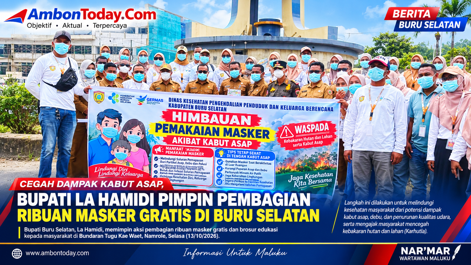 Cegah Dampak Kabut Asap, Bupati Bursel Pimpin Pembagian Ribuan Masker Gratis di Buru Selatan