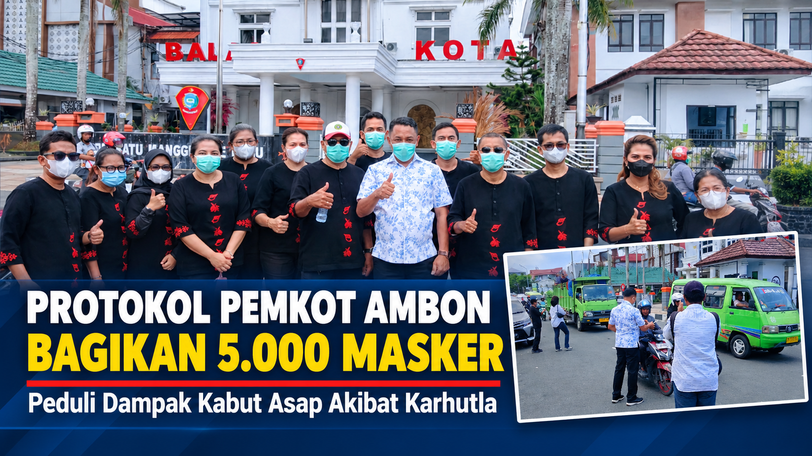 Peduli Dampak Kabut Asap, Protokol Pemkot Ambon Bagikan 5000 Masker Kepada warga