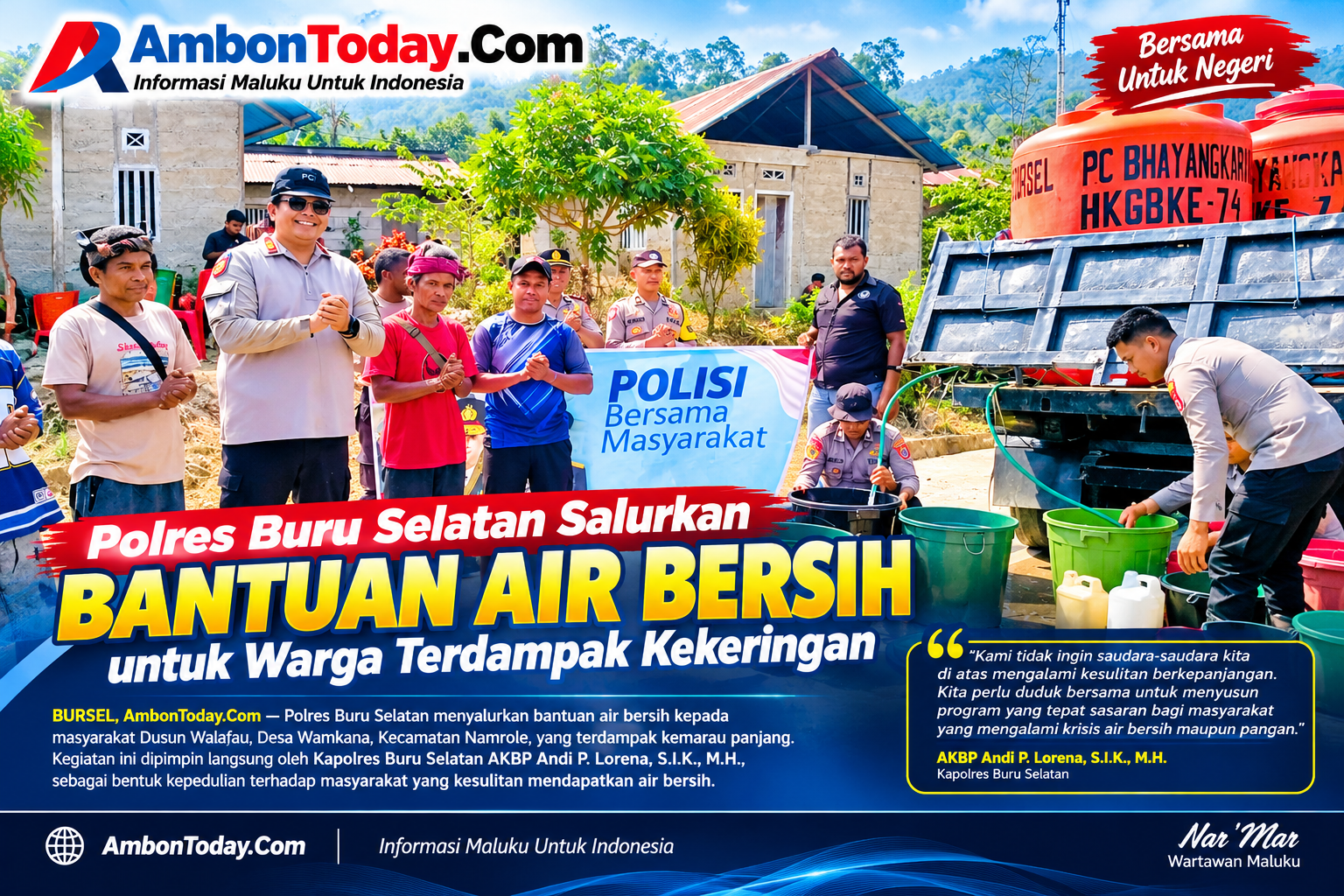 Kapolres BurseL Siapkan Bantuan Air Bersih Rutin, Ajak Pemda dan Pemuda Atasi Dampak Kekeringan 