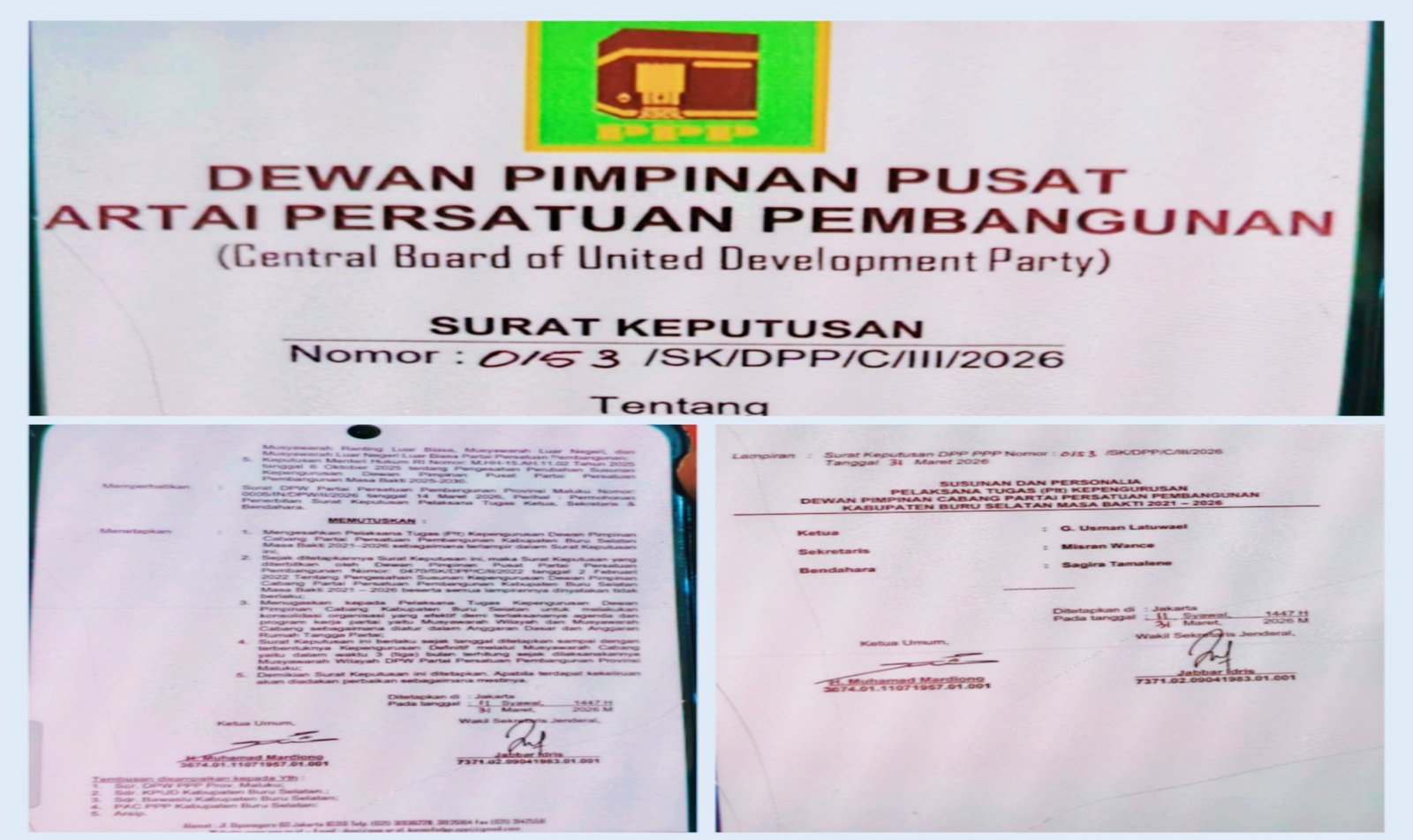 Tak Ikut Bimtek Dua Kali, Dua Anggota DPRD Bursel Terima SP dari DPP PPP