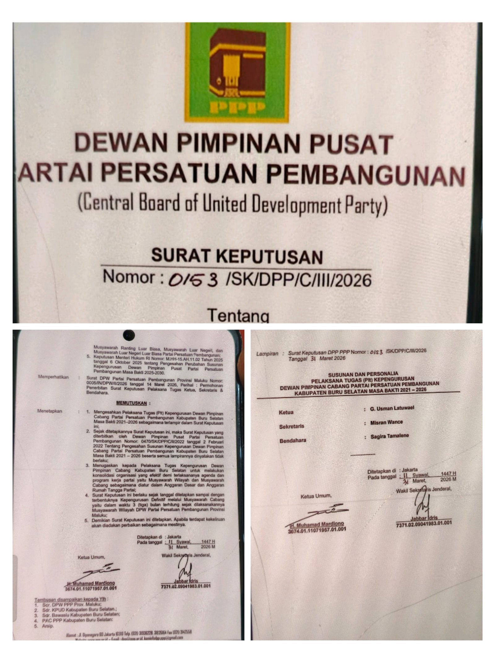 DPP PPP Tunjuk Plt DPC Bursel, SK Resmi Beredar—Usman Latuwael Ditunjuk Nahkodai