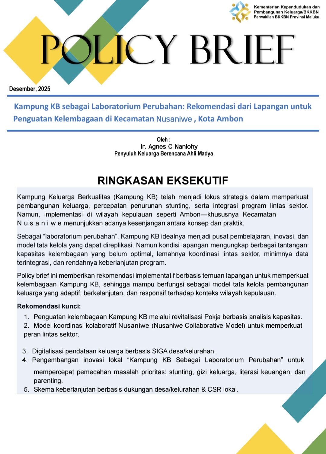 Policy Brief Kampung KB Kecamatan Nusaniwe