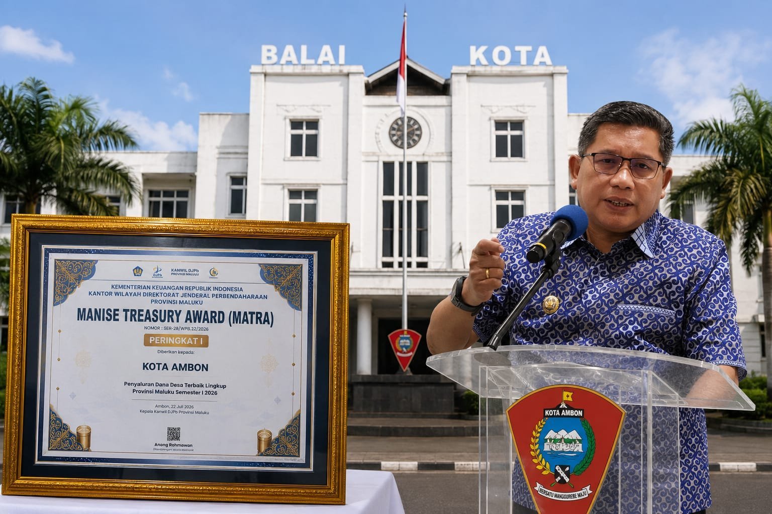 Kota Ambon Raih Peringkat I Manise Treasury Award, Terbaik dalam Penyaluran Dana Desa Semester I 2026